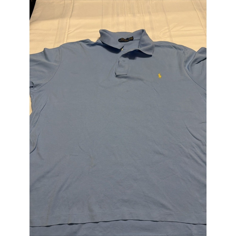Polo Ralph Lauren Mens 2XB Blue Short Sleeve Jersey Polo Shirt Yellow Pony Logo